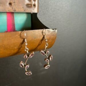 Sterling Silver and Amethyst Leaf Flower Earrings